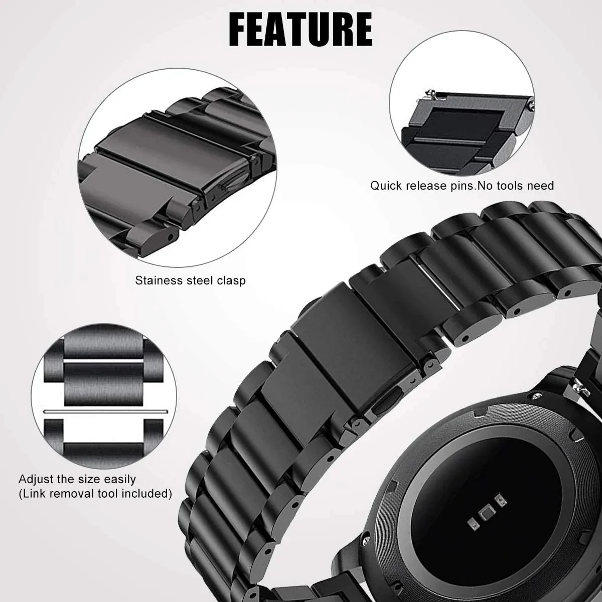 Pulseira de relógio de 18mm 22mm 20mm para samsung galaxy watch 7/6/5/4/3 40mm 44mm s3 active2 huawei watch gt4 gt3 gt2e pulseira de aço inoxidável