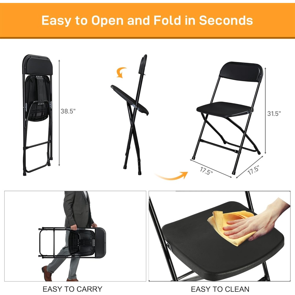 20-Pack Plastic Folding Chairs – Stackable Steel Frame Party Seat | for Home Office Wedding Banquet & Event Use