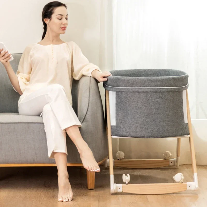 Bewegliches Babybett aus massivem Holz, tragbar, für Neugeborene, Zuhause, Babywiege, faltbar, Twin-Schaukelbett, beruhigendes Schaukelbett für Babys