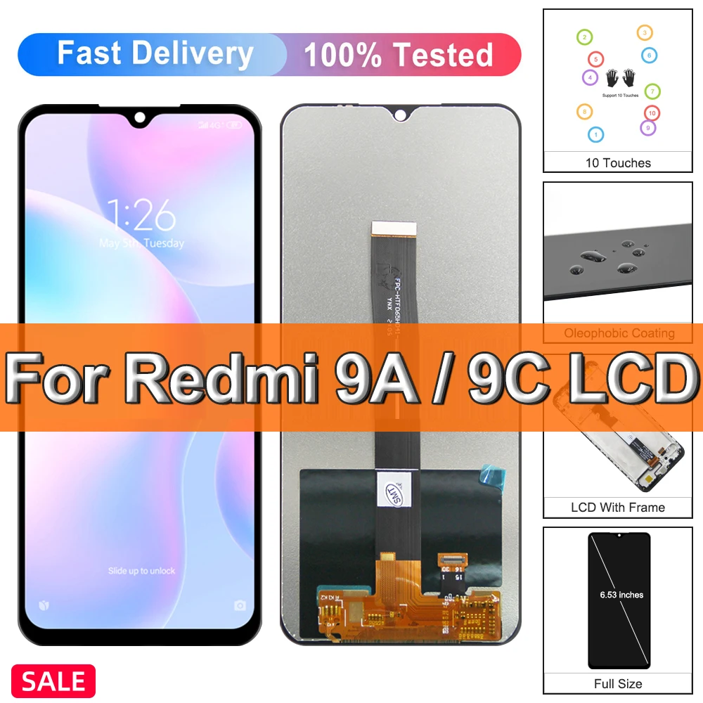 9A / 9C LCD Für Xiaomi Redmi 9A LCD Display Touch Screen mit Rahmen, Für Redmi9C M2006C3MG LCD Ersetzen, mit Digitizer Montage