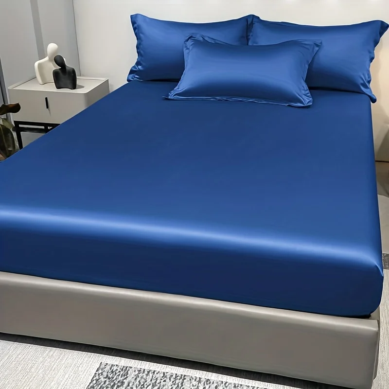 1 Sábana bajera sencilla y moderna de satén de Color sólido, colcha de seda helada de Color sólido para dormitorio, ropa de cama (excluyendo fundas de almohada)