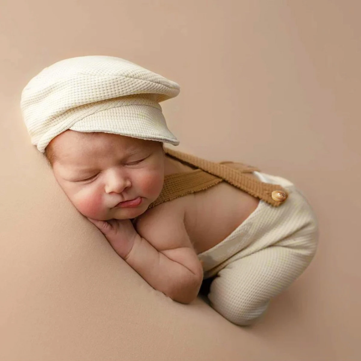 Ylsteed Newborn Boy Photography Outfits with Casquette Cap Color Contrast Shooting Romper Overalls Suspender Trousers