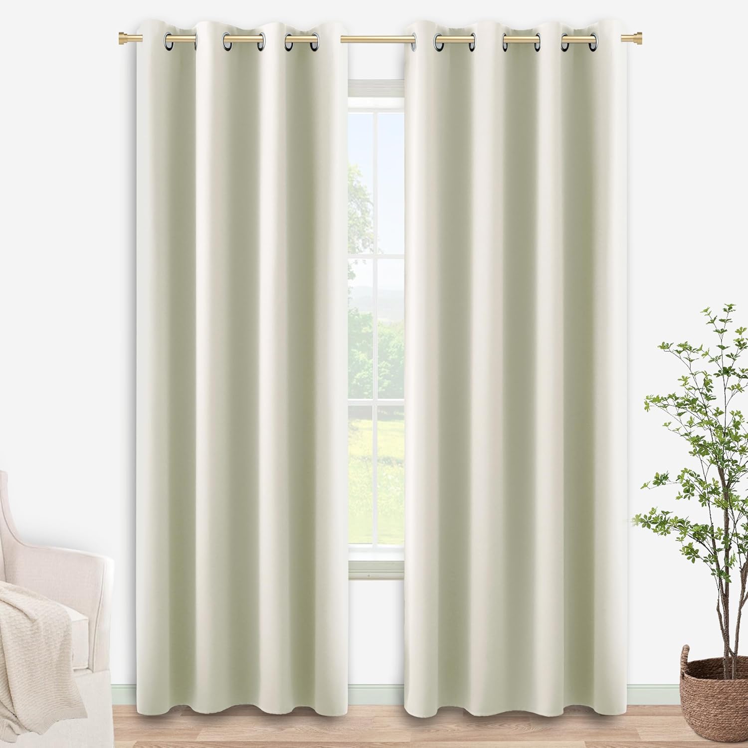 - 2 cortinas opacas crema, blanco roto, beis, de invierno, térmicas, aislantes, 80% opacidad, 132 x 229 cm de largo, para venta