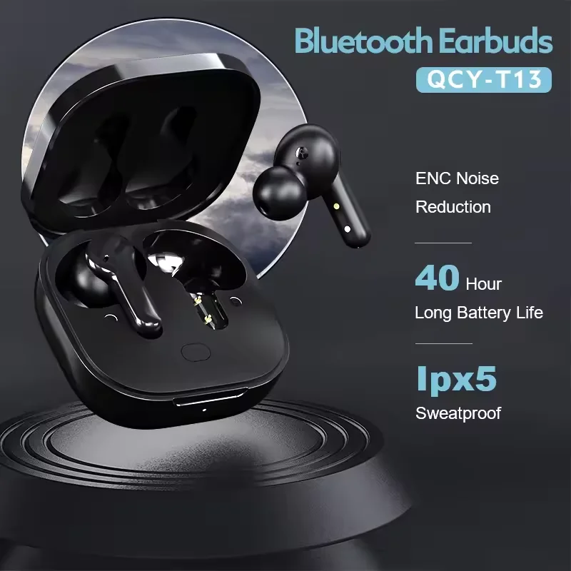 QCY-Écouteurs sans fil T13 ANC, Bluetooth 5.3, suppression active du bruit, écouteurs à charge rapide, faible latence, téléphone de sauna, 28dB, 0.068'