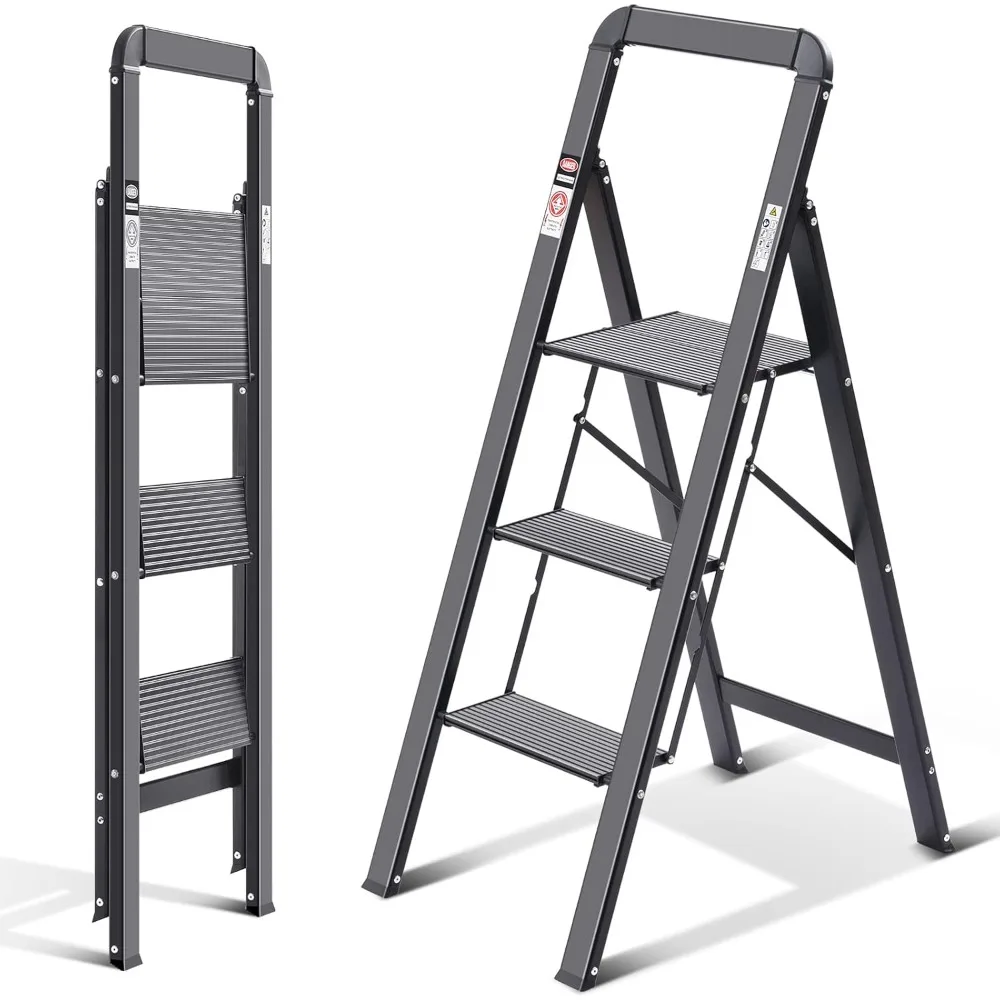 Escalera de tijera de 3 escalones, escalera de tijera plegable con pasamanos, escalera doméstica antideslizante con mecanismo antiplegable