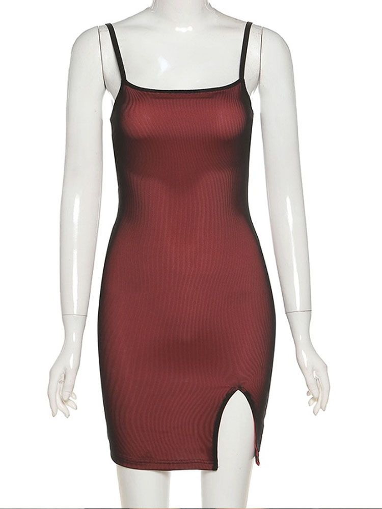 Mesh Doppel Schicht Sexy Dünne Kleid Frauen Ärmellose Party Bodycon 2023 Verband Elastische Split Trend Clubwear Schlank Outfit