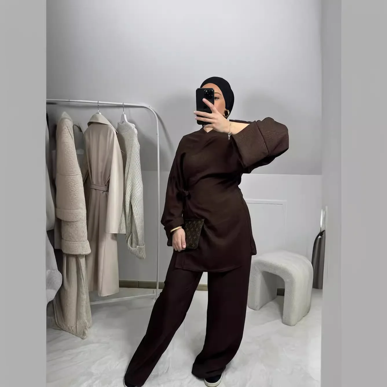 女性用ワイドレッグレースアップパンツ,イスラム教徒の衣装,ブラウス,ブラウス,イード,ラマダン,モロッコ,ドバイ,イスラム教徒のアンサンブル,アラビア語,控えめな衣装,2個セット