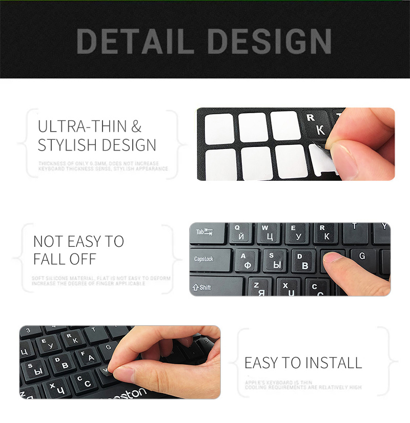 Russo inglês francês espanhol ucrânia árabe português teclado adesivos para computador portátil padrão carta layout teclado capas