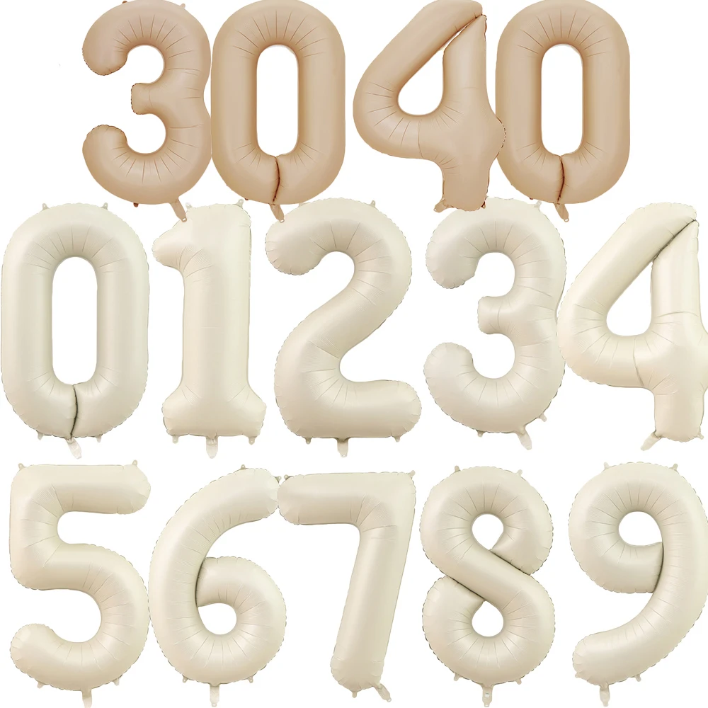 Globo Digital de 32/40 pulgadas Color caramelo crema 1-9 para niños cumpleaños 30 40 50 60 70 decoración de fiesta de cumpleaños para adultos suministros para el hogar DIY