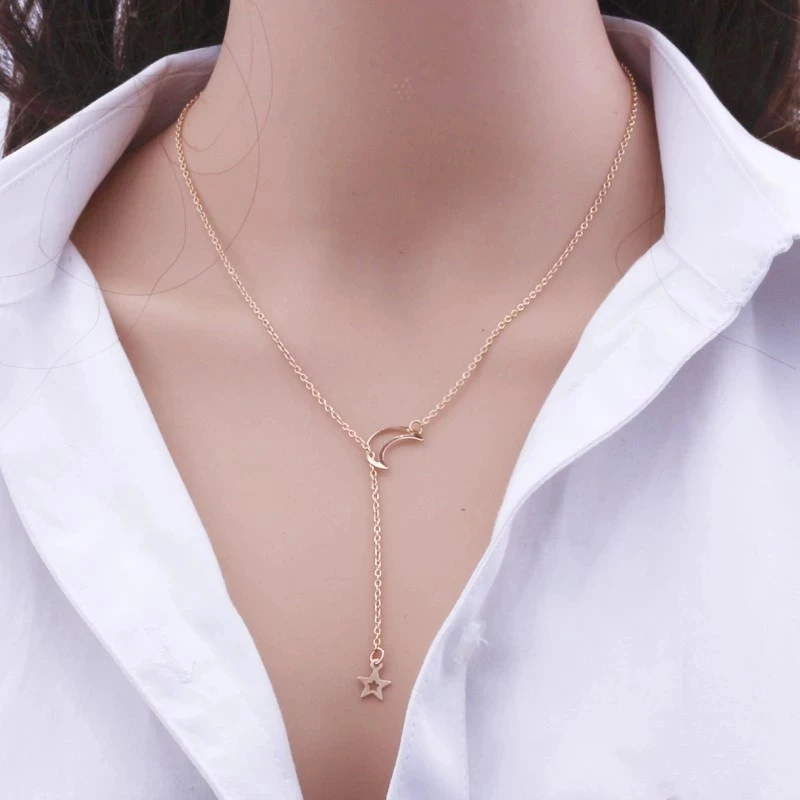 Mới Đơn Giản Trăng Sao Mặt Dây Chuyền Vòng Cổ Choker Đơn Giản Màu Vàng Charm Hợp Kim Dây Chuyền Collares Vòng Đeo Cổ Cho Nữ Trang Sức Dự Tiệc
