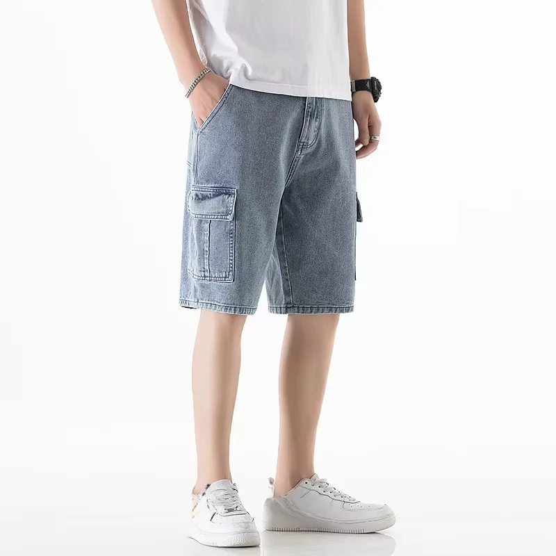 メンズデニムショートパンツ,ストレート,ルーズフィット,カジュアル,トレンディ,ホール付き,5ポイント,夏