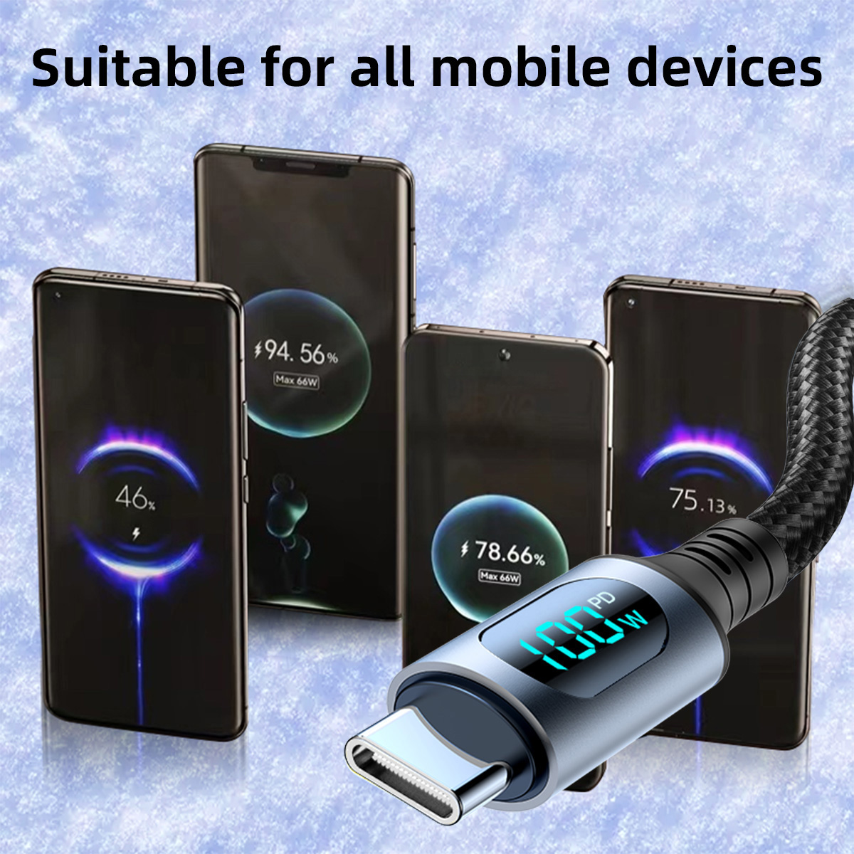 Ultra-Super-Schnellladekabel-6A 120W USB A auf Typ C Nylon-Datenkabel für Xiaomi Redmi Samsung mit LED-Digitalanzeigekabel