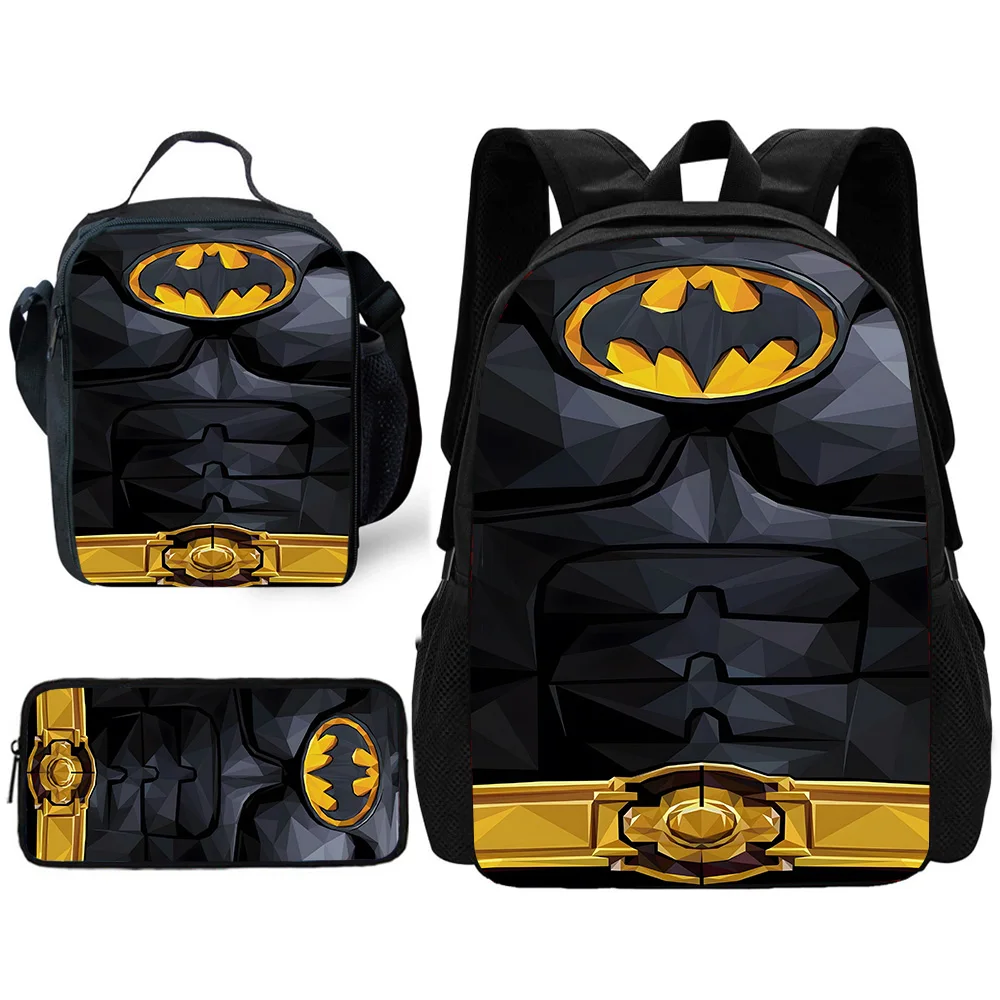 Dziecięcy Plecak Szkolny Anime S-Superbohaterowie Batman z Torbami na Lunch, Piórniki, Plecaki Szkolne dla Chłopców i Dziewcząt Najlepszy Prezent