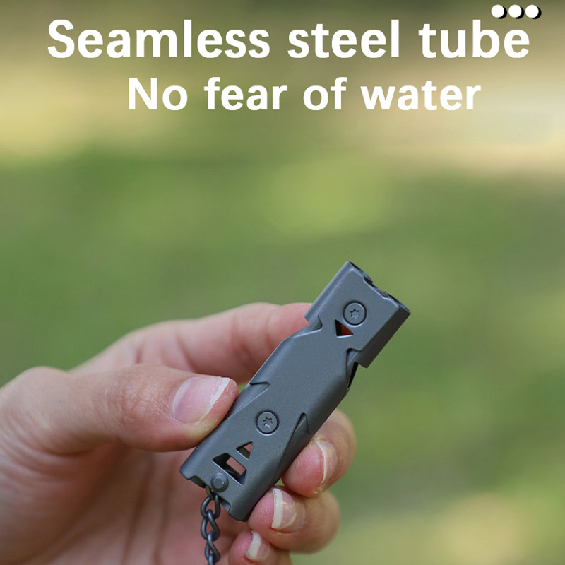 Sifflet de survie Double Tube, sifflet sonore d'éclatement, sifflet SOS d'extérieur en acier inoxydable, sifflet de sauvetage au tremblement de terre à haute fréquence