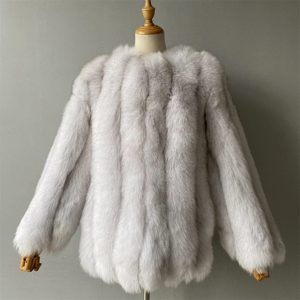Jaxmonoy, abrigo de piel auténtica de zorro para mujer, chaqueta de piel Natural para mujer, abrigo cálido de invierno nuevo en prendas de vestir exteriores, abrigo de piel de lujo para mujer de alta calidad