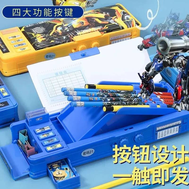Transformers Stationery Box Multi Functional High Tech Pencil Boys' Password Lock Kindergarten Bag Gift Erasable Writing