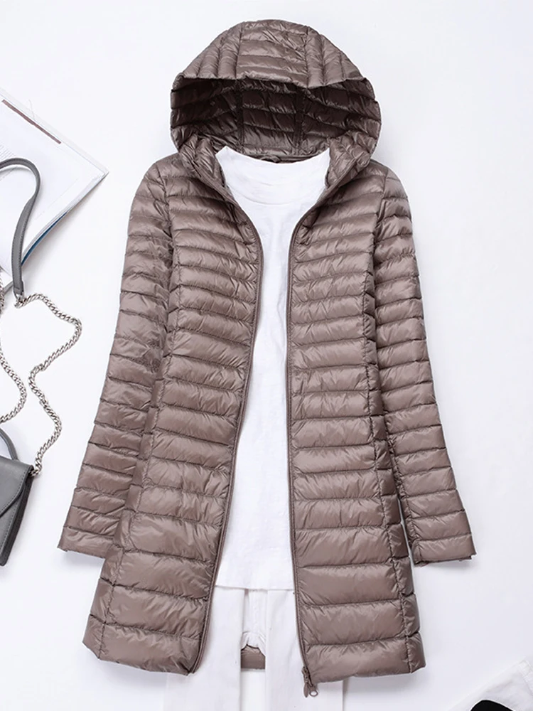 Chaquetas de plumón ultraligeras de estilo coreano para mujer, abrigos de plumas delgados con capucha, Parkas acolchadas para mujer, abrigo de otoño e invierno, 0-10 ℃