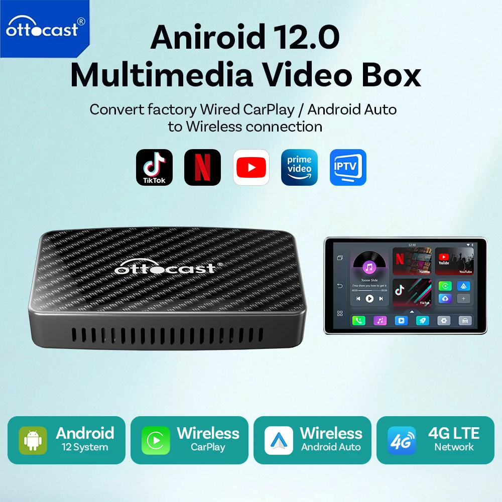 OTTOCAST Play2 Video Pro Carplay Ai Box Беспроводной Android Авто адаптер Встроенный Youtube Netflix Для VW Benz Ford 99% автомобилей