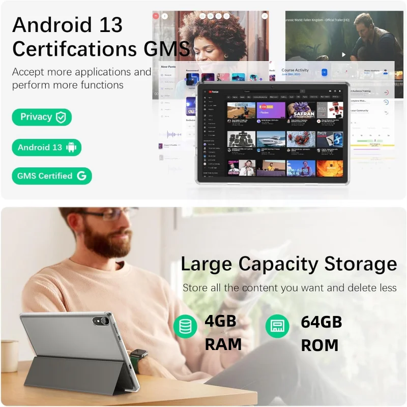Neues 10,1-Zoll-Android 13-Tablet RK3562 Quad-Core 4 GB RAM 64 GB ROM 1280 x 800 IPS Dual-Kamera Typ C 6000 mAh
