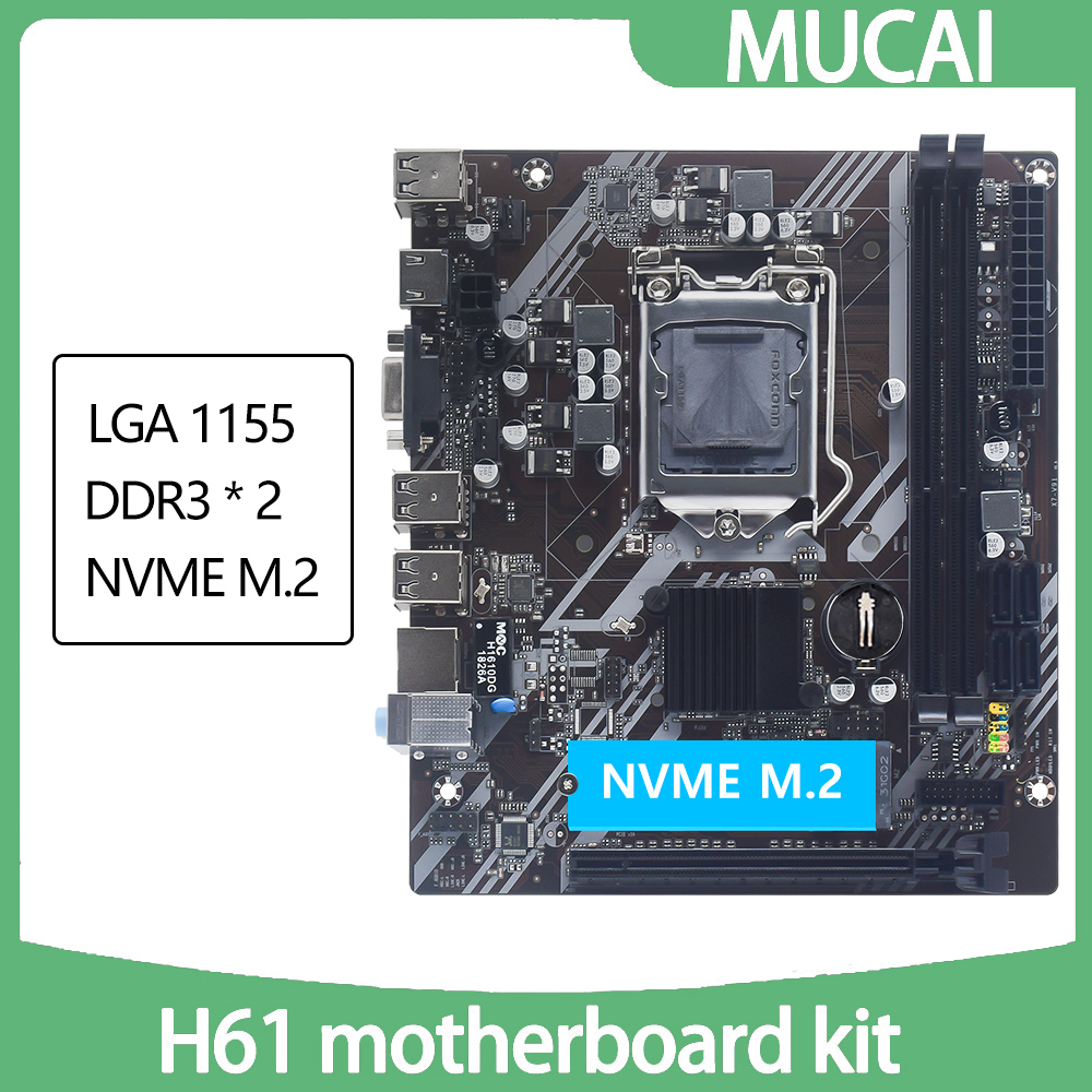 Kit de placa-mãe MUCAI H61 LGA 1155 compatível com CPUs Intel Core 2a e 3a geração suporta M.2 NVME SDD