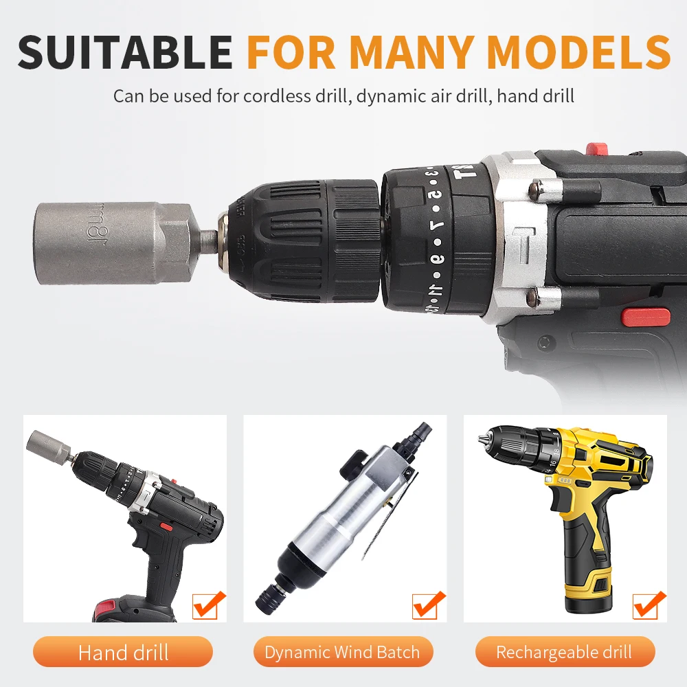 Length Deepen Impact Socket Adapter 5.5-19mm Power Nut Driver Socket Set 1/4-inch Hex Shank Screwdriver Key Head Hand Tool Set