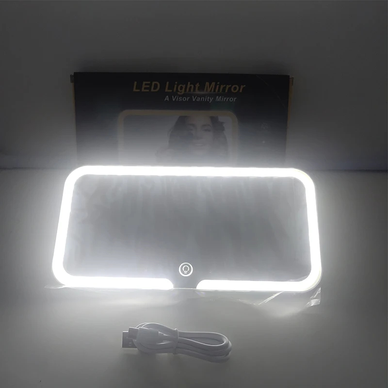Seametal carro viseira de sol espelho de maquiagem led 3 cores brilho regulável hd espelho de vaidade tela toque interior do carro compõem espelho