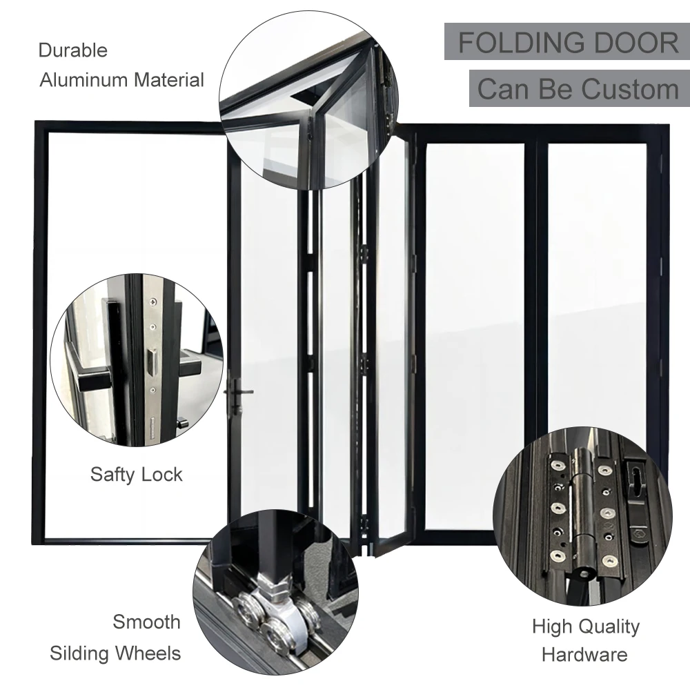 Sixinalu 1.8 มม.ความร้อน Break โปรไฟล์อลูมิเนียมกรอบโลหะผสมหีบเพลงประตู Custom-made Double-glazed กระจกนิรภัยพับประตู