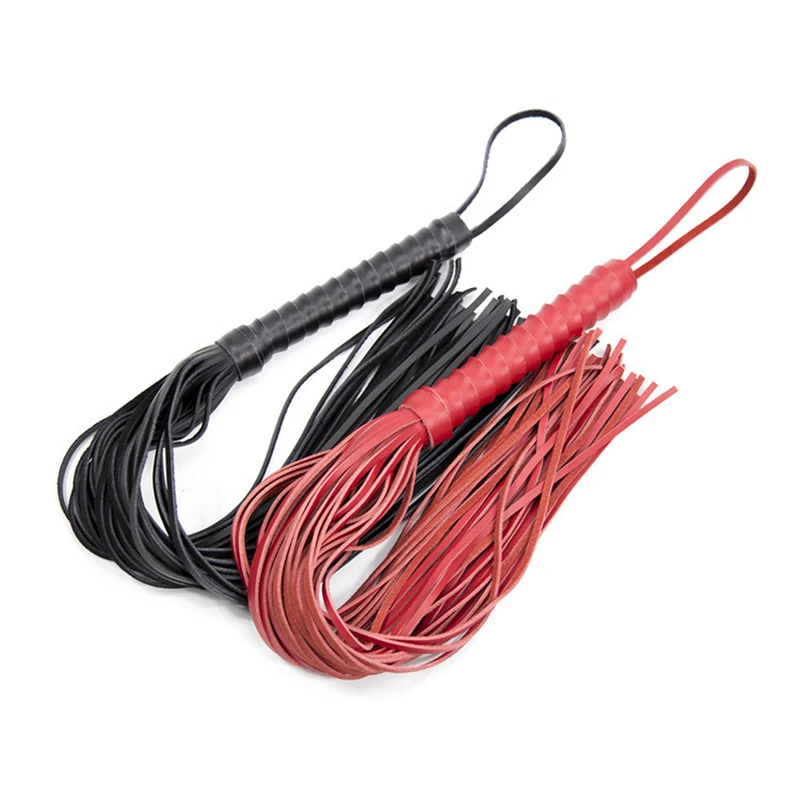 68cm mango de cuero genuino borlas látigo de caballo cultivo Flogger Paddle Slapper entrenamiento de caballos lanchas de doma