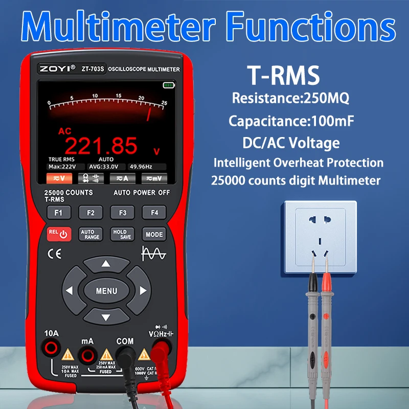 ZOYI ZT-703S Upgrade 50MHz Handheld Digital Oscilloscope Multimeter Signal Generator 3 in 1 Dual Channel Automotive Tools