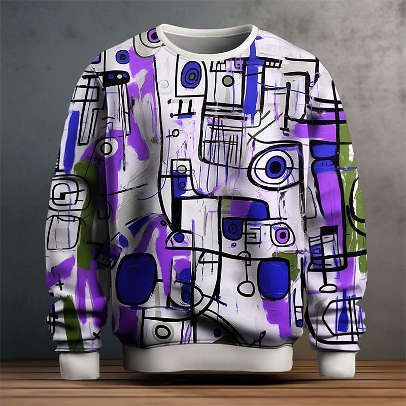 Jersey sudadera para hombre con estampado gráfico de grafiti 3D, camisetas de manga larga de gran tamaño con cuello redondo, jersey de Golf, sudaderas informales para hombre