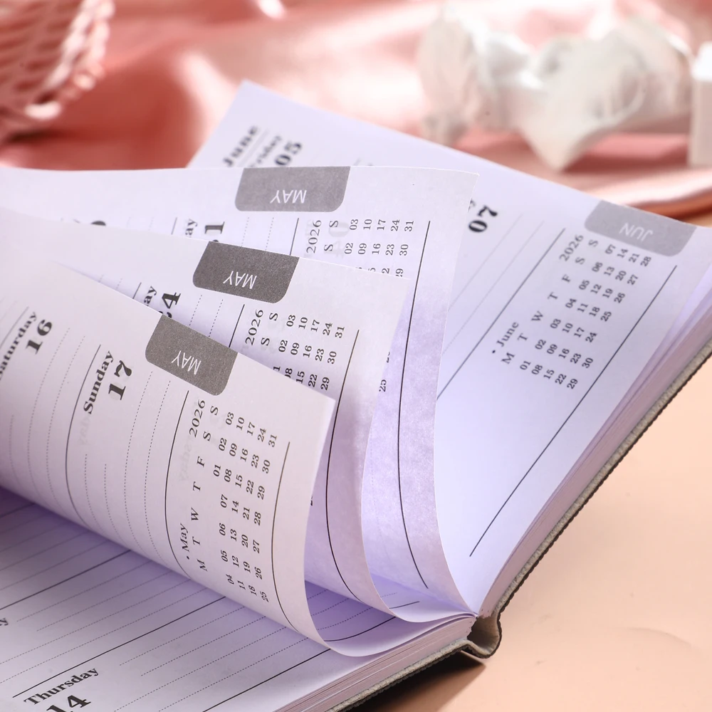 1pc A7 specification 2026 daily plan book, Morandi color PU cover schedule book, 64 sheets 128 page thin weekly calendar book