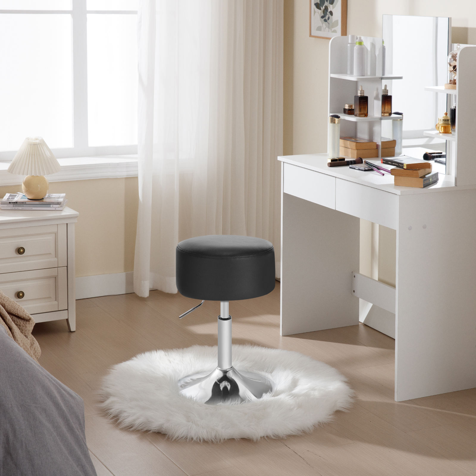 WOLTU 1PC Faux Leather Bar Stool Height Adjustable Dressing Stool Barber Kitchen Chairs Counter Stool for Home Decor Bistro