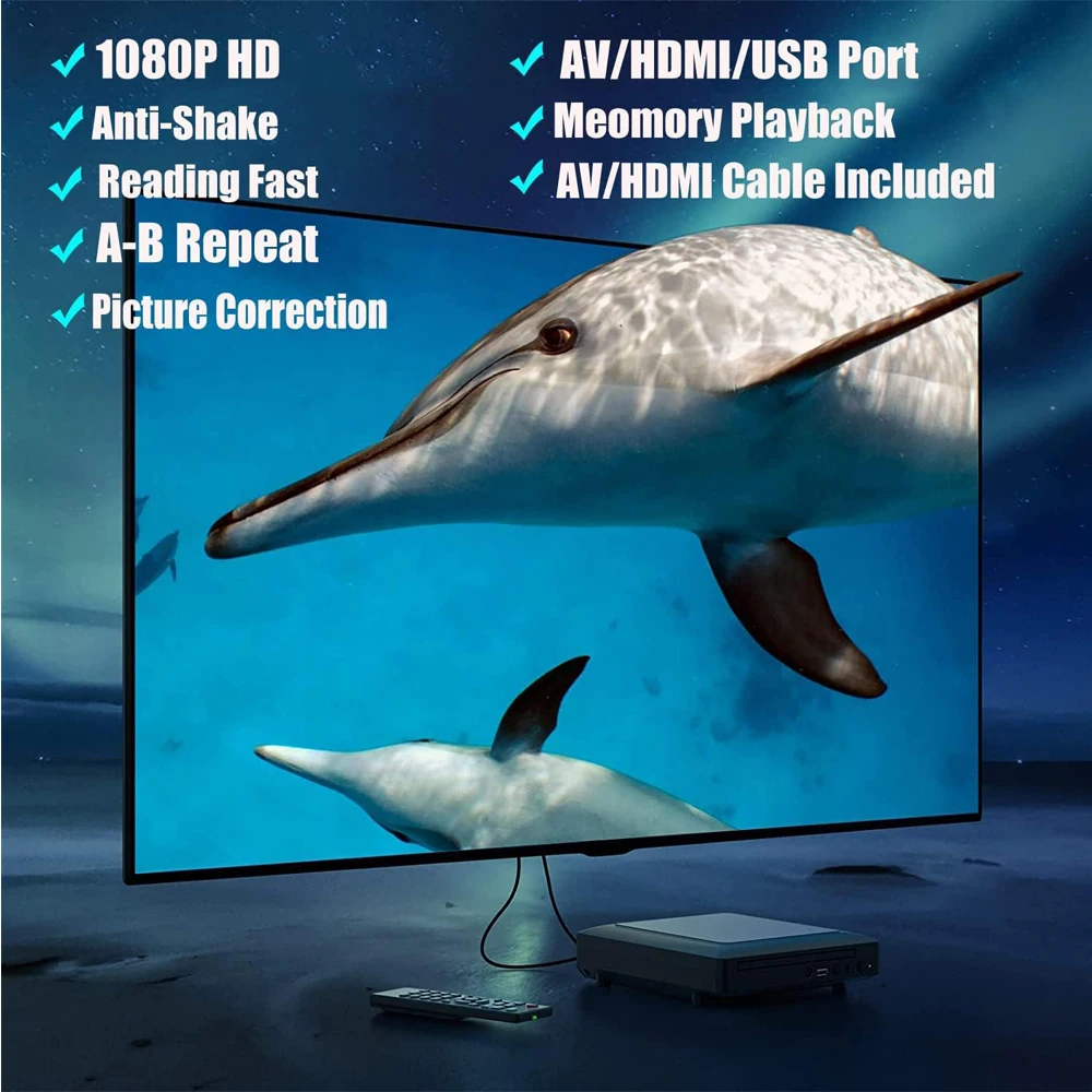 Woopker Mini  HD DVD Player HDMI and RCA cable 1080p built-in PAL/NTSC in all areas USB 2.0 home CD player Breakpoint Memory
