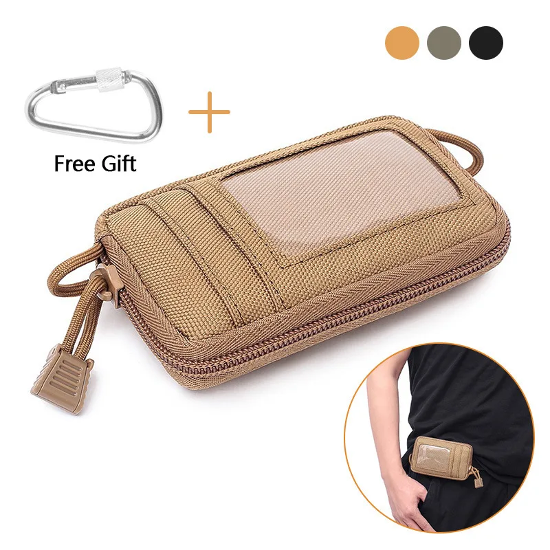 Bolsa tática edc para chaves ao ar livre, carteira, porta-moedas com compartimentos para cartões, pacote com zíper, acampamento, bolsa de cintura à prova d'água