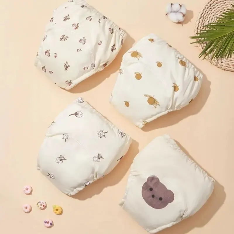 Calças de treinamento de bebê de algodão reutilizáveis à prova d'água, 6 camadas, shorts infantis, roupa íntima, fraldas de bebê, calcinha, troca de fraldas