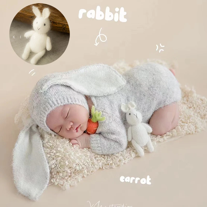 Handmade ถักตุ๊กตากระต่ายทารกแรกเกิดการถ่ายภาพ Props กระต่ายน่ารักของเล่นเด็กทารกยิงตกแต่งสตูดิโอถ่ายภาพอุปกรณ์เสริม
