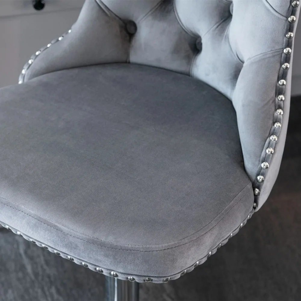 Swivel Velvet Bar Stools, Chrome Base Barstools Set of 2 with Tufted Backs, Upholstered Adjustable Seat for Pub, Kitchen Island