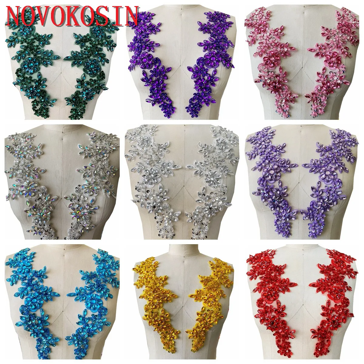 17 Farben appliziert Perlen Diamant Bekleidung Dekoration tiefen V-Ausschnitt Kleid Stoff Luxus hand gefertigte Pailletten Strass Material
