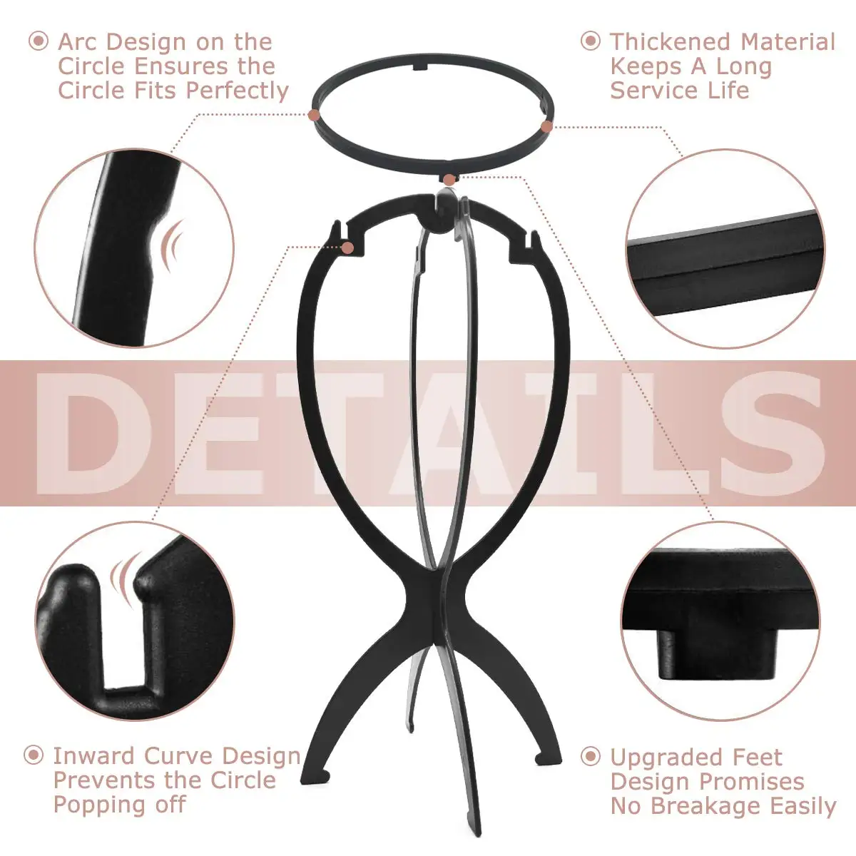 Supporto per parrucca pieghevole da 2 pezzi Supporto per parrucca durevole Display per parrucca da 13,8 pollici Supporto per parrucca da viaggio per tutte le parrucche