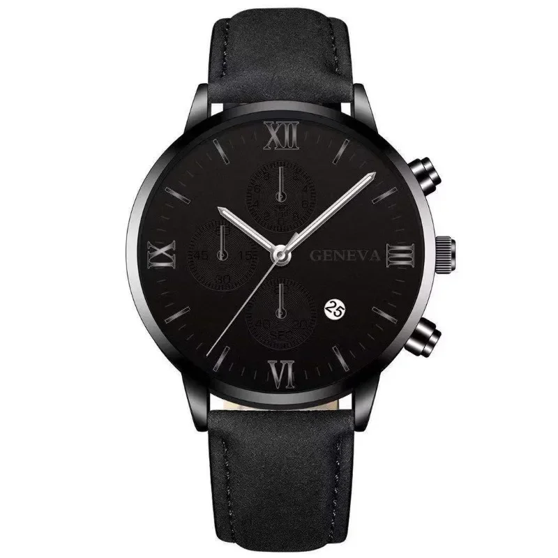 1 reloj de cuarzo negro Para Hombre, reloj con esfera romana, reloj de cuarzo con fecha redonda a la moda Para deportes, Relojes Para Hombres