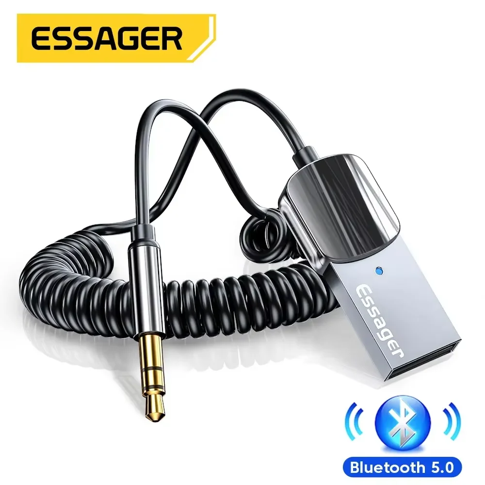 Essager-adaptador auxiliar Bluetooth, Dongle USB a conector de 3,5mm, Audio para coche, Aux, Bluetooth 5,0, Kit manos libres para receptor de coche, transmisor BT