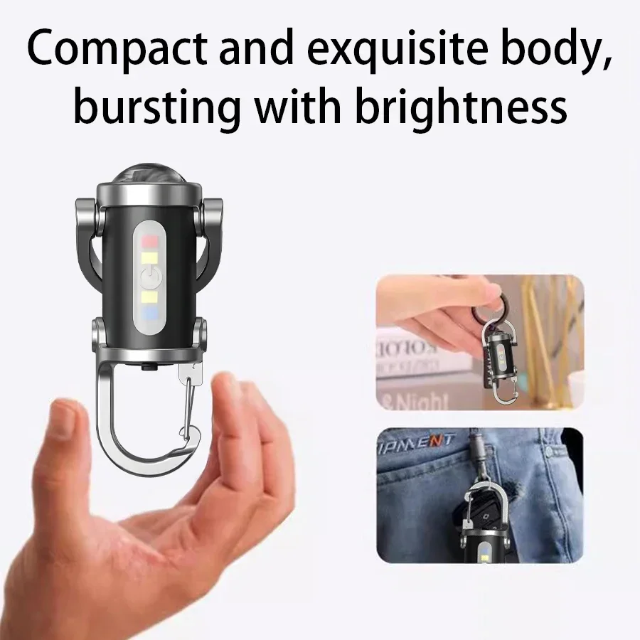 Tragbare Mini-Schlüsselanhänger-Taschenlampe, multifunktionales COB-Arbeitslicht, 6 Modi, wiederaufladbares Notlicht für Spaziergänge, Suchen, Wandern