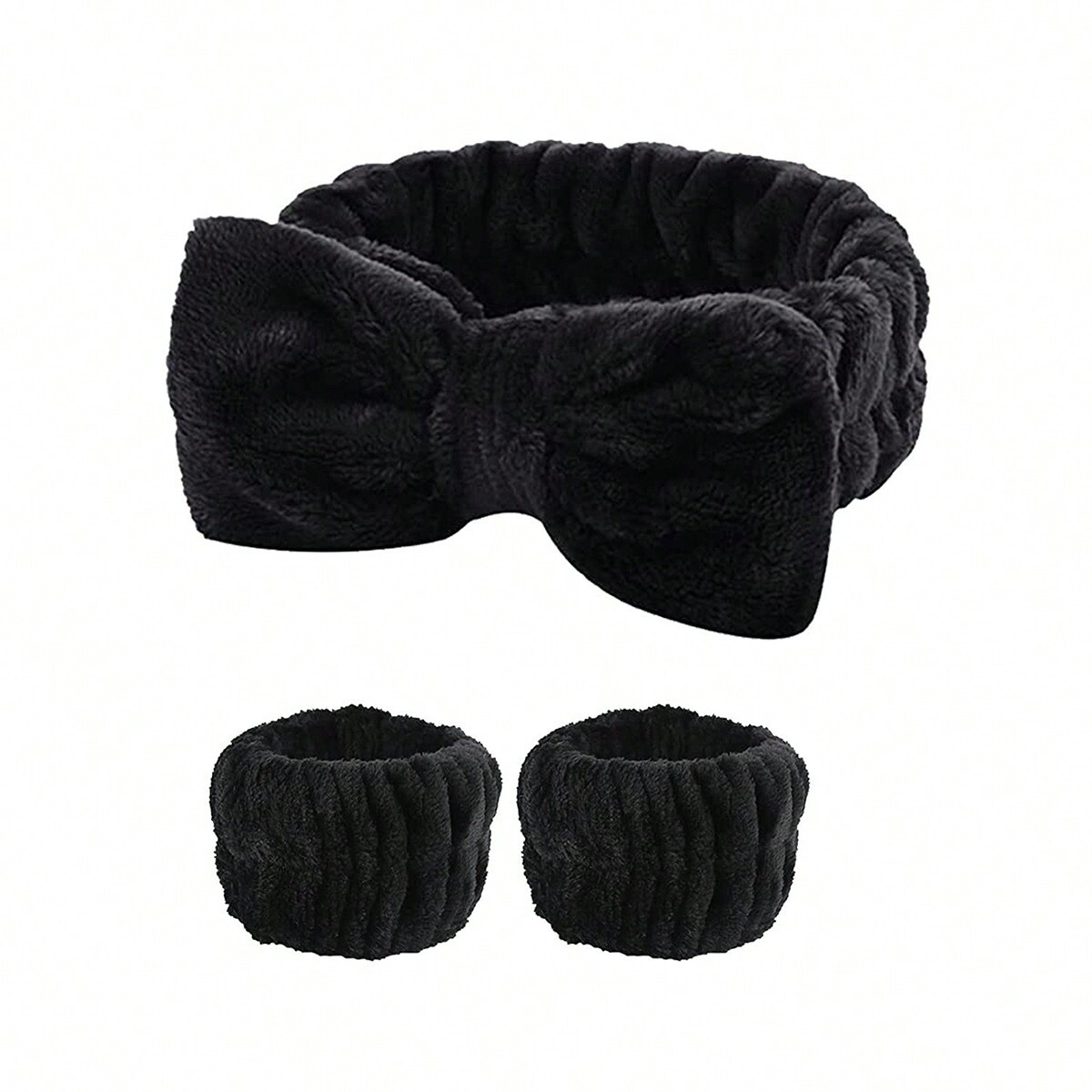 3 pçs/set-conjunto de faixa de pulso de bandana, 1 pc coral velo maquiagem facial bandana de cabelo elástico alto e 2 pçs faixa de lavagem de pulso