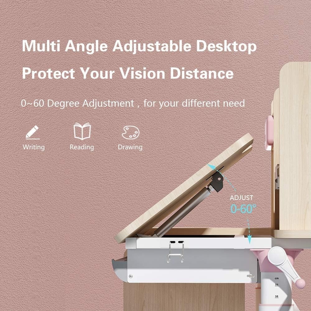 Environmentally friendly solid wood children's table, bookshelf, drawer, backpack hook, multifunctional storage children's table
