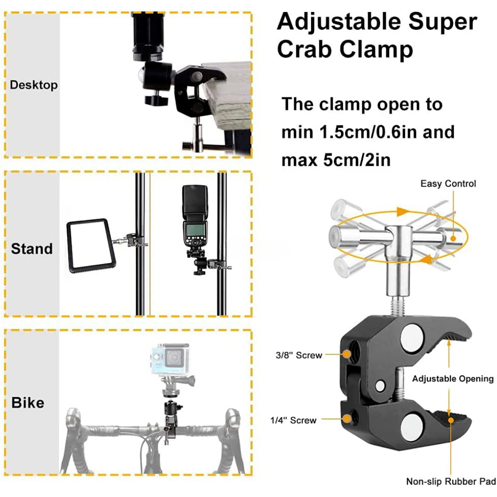 Super Clamp Camera Mount with 360° Mini Ball Head Quick Release 1/4 Screw Clip DSLR Gopro Tripod Bracket Clip for Photography