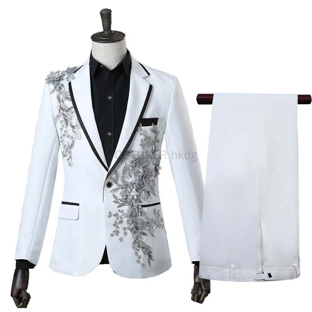 COLDKER Elegante Geappliceerde Heren Pakken Slim Fit 2-delige Formele Smoking Pakken Blazer Broek met Vlinderdas voor Bruiloft Prom