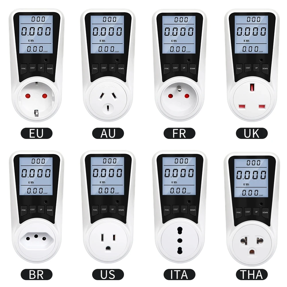 220V Kỹ Thuật Số Wattmeter AC EU Điện LCD Electricy Tiêu Thụ Đo Ổ Cắm Công Suất Kwh Đồng Hồ Năng Lượng Linh Mục Hoa Kỳ BR công Suất Máy Phân Tích