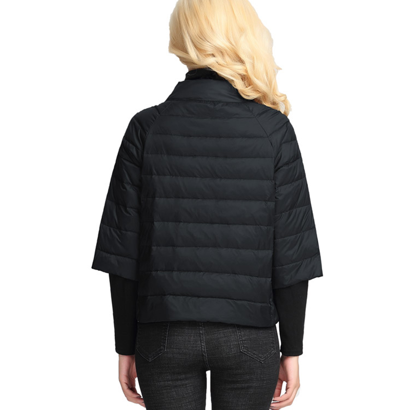 Women's puffer jacket Light and short style  Autumn Thin Down jacket  three Quarter Sleeves  Stand Collar  Fashionable Coat
