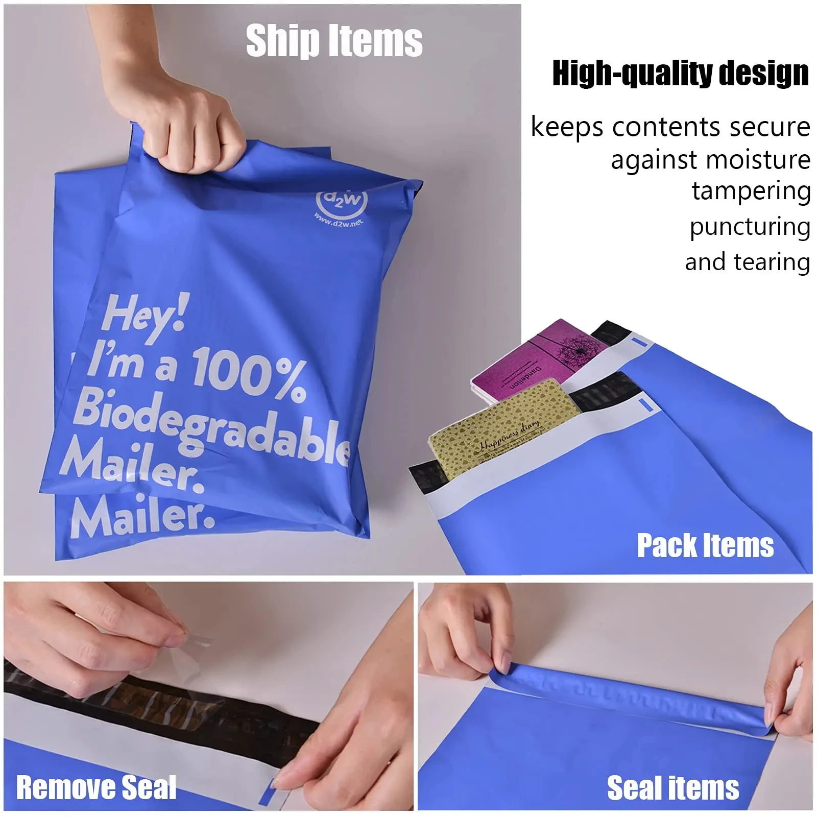 Poly Mailers Compostable Envelopes, À Prova D' Água, Stretchable, Auto Selagem Sacos de Envio, 100% Biodegradável, D2W, 13 "x 10", 10Pcs