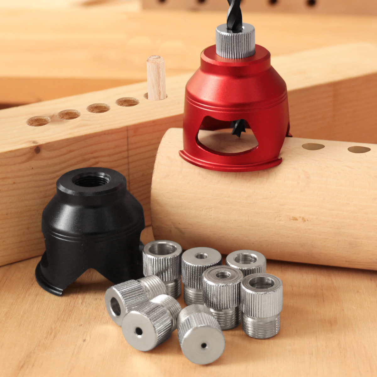 2-10mm Vertical Drill Guide Aluminum Pocket Hole Jig with 8 Steel Drill Bushings 90 Degree Straight Hole Drilling Positioner ﻿